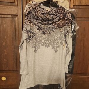 Gray and Black Lace Tunic Top, Never Worn